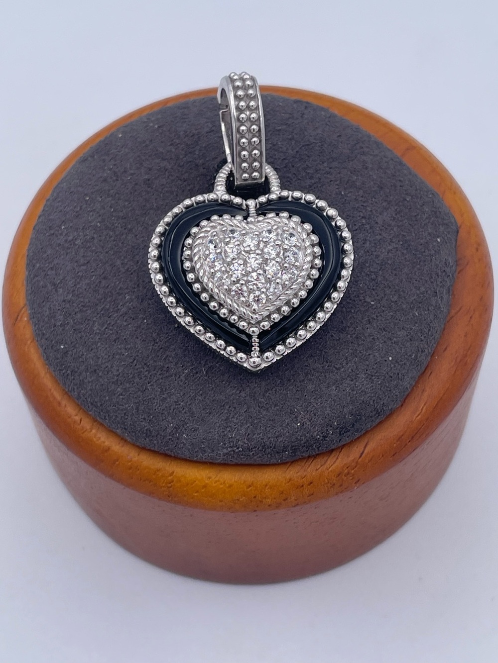 Judith Ripka Sterling Silver 925 Black Onyx CZ Heart Enhancer Pendant QVC Era